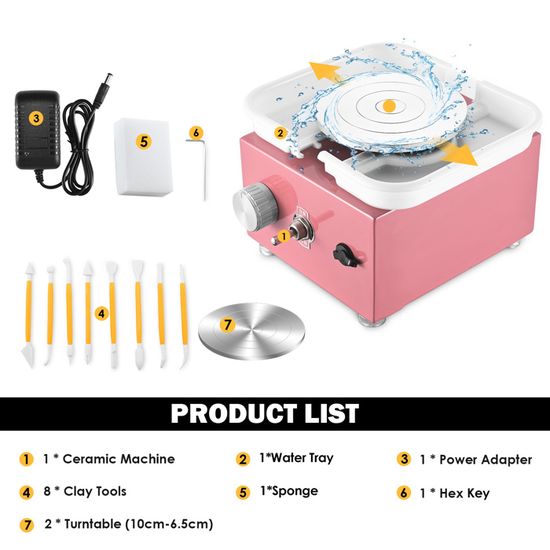 Tour Poterie 2000 tr/min Vitesse Réglable - Plaques 10/6,5 cm, Outils Façonnage, Bassin Amovible - Enfants & Adultes - Jeux - Jouets Tour Poterie 2000 tr/min Vitesse Réglable - Plaques 10/6,5 cm, Outils Façonnage, Bassin Amovible - Enfants & Adultes - Jeux - Jouets