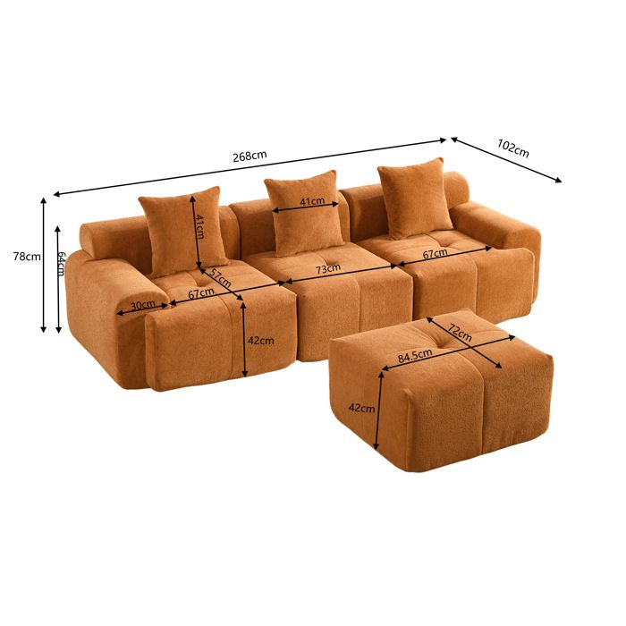 Canapé d’angle modulaire orange en tissu côtelé, 4 modules, sans ...