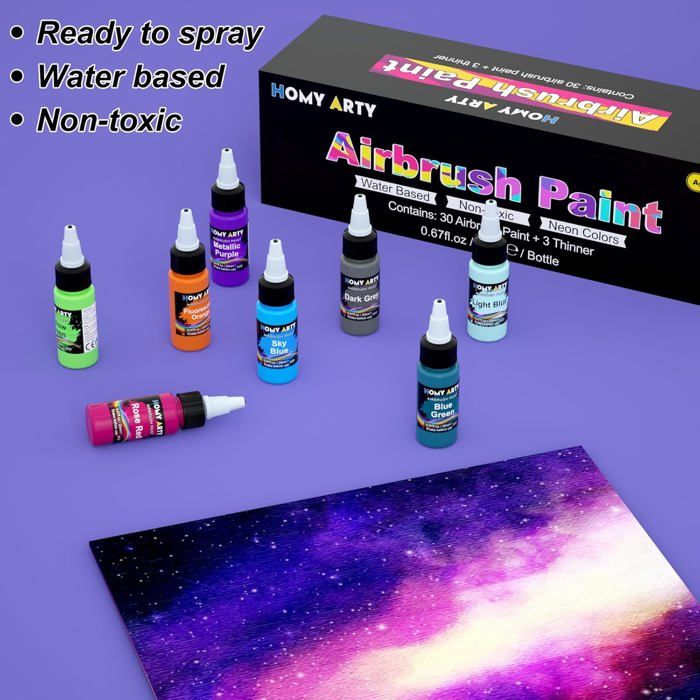 Kit De Peinture Pour Aérographe 28 Couleurs Avec 2 Diluants à Base D