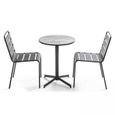 Ensemble de jardin table ronde et 2 chaises en métal gris-0