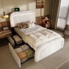 MODERNLUXE Lit simple - Blanc - 90x200cm - 2 tiroirs - Ports de chargement USB - Éclairage LED