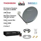 Kit Antenne Parabole Sat HD 4K Fibre SMC Blanche 85cm WORLDSAT 4 Décodeurs Thomson THS TNTSAT LNB 4K Câble coaxial 100m