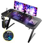 GTPLAYER Bureau Gaming 120 x 60 cm, Bureau Gamer avec Prise de Courant,Crochet pour Casque, Noir