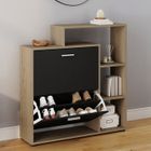 IDMARKET Meuble à chaussures 12 paires KLARK imitation hêtre 2 portes noires avec étagères