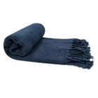 RIDEAUDISCOUNT Fouta, Jeté de Lit, Plaid 100% Coton 120 x 150 cm avec Franges Jacquard Motif Chevrons Ton sur Ton Bleu Foncé 120 x 150cm