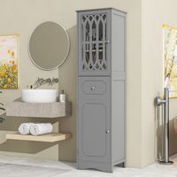 DRIPEX Armoire de salle de bains avec tiroir et portes,5 compartiments de rangement, étagères réglables,42x36x162.5cm,Gris