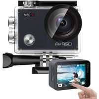 AKASO V50X Caméra Sport 4K Etanche WiFi Ultra Full HD Stabilisateur avec Télécommande Écran Tactile 30fps 20MP 2 Batteries Noir