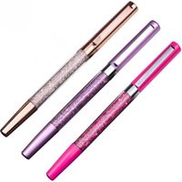 Lot de 3 stylos à bille rétractable en métal avec cristaux et strass - or rose, violet, rose rouge