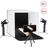 ESDDI Boîte à Lumière D400 40x40cm - Studio Photo Professionnel avec 2 x 20 LED, 3 Toiles de Fond pour Publicité Produits