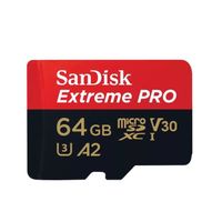 SanDisk 64 Go Extreme Pro Carte microSDXC + Adaptateur SD + RescuePRO Deluxe, jusqu'à 200 Mo/s, A2 UHS-I, Classe 10, U3, V30