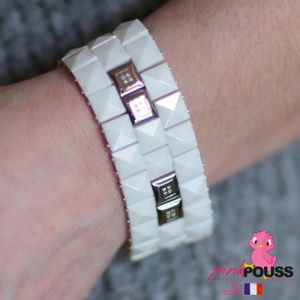 BRACELET - GOURMETTE PinkPouss - Bijoux Bracelet Céramique Blanc avec V