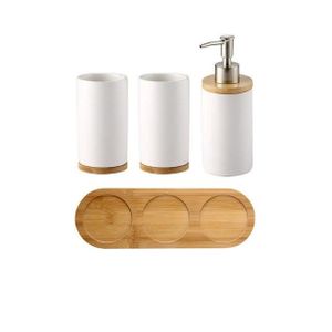 Accessoires salle de bain en verre et bambou - Cdiscount