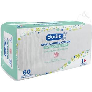 COTON BÉBÉ Dodie Hygiène & Soin Maxi Carrés Coton Bio 60 unités