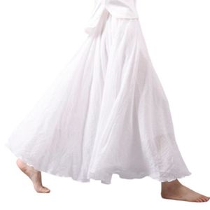 JUPE Femme Jupe Bohème Taille Elastique Casual en Coton Lin Plage Longues Jupes Dames Couleur Unie Blanc
