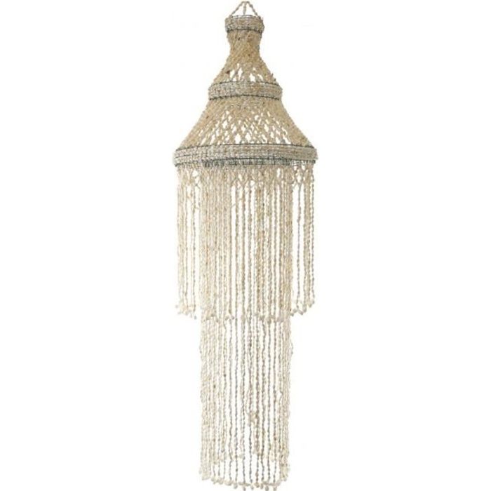 SUSPENSION COQUILLAGES BLANCS & FEUILLE MACRAME
