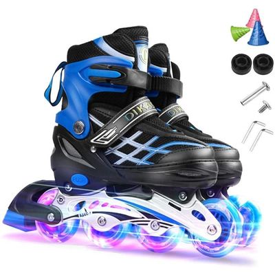 WINBST Patins à roulettes pour enfants, rollers débutants, double frein et  lumière réglable, roues avec barriques et accessoires