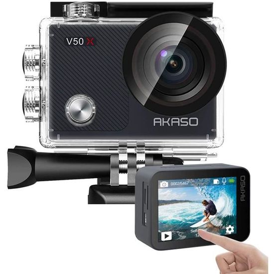 Caméra Sport 4K Etanche WiFi –AKASO Action Caméra Sportive Ultra Full HD Stabilisateur Écran Tactile 30fps Angle Réglable Kits