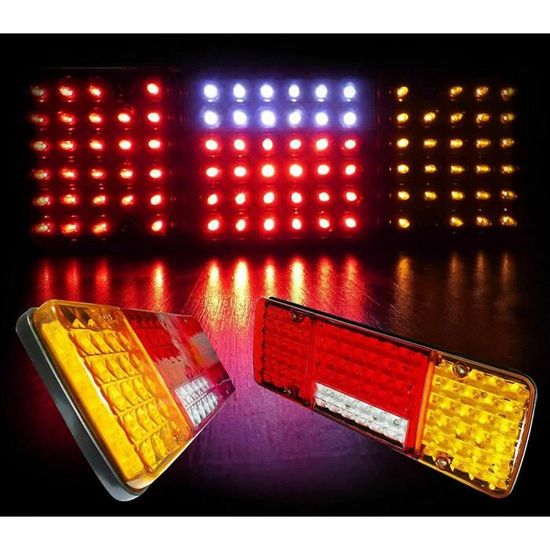 Feux Arrière LED 12V 5 Fonctions Pour Camion/remorque/camping-car - Paire, Ultra Fins, 338x125x27 Mm - Stop, Clignotant, Recul, Feu Arrière, Brouillard