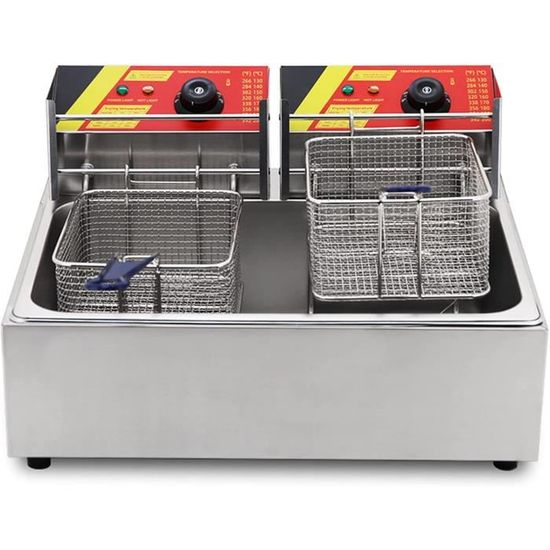 Friteuse professionnelle , friteuse électrique de comptoir à double cuve de 3000 W avec panier, 2