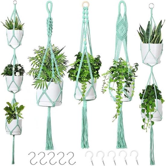 SPANN Lot De 2 Paniers Suspendus En Corde De Jute Macramé Avec Crochets - Décoration Bohème