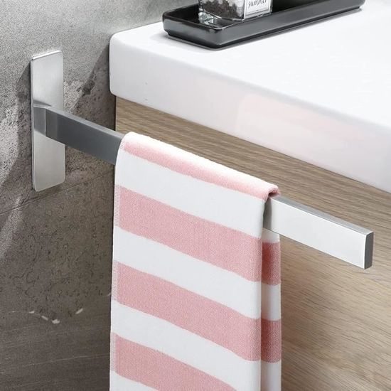 Porte-serviettes Autocollant Sans Perçage En Acier Inoxydable 304 - 40 Cm De Long - Charge 5 Kg - Avec Crochet - Pour Salle De Bain, Cuisine
