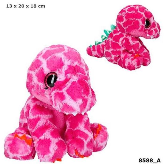 Depesche 13431 Snukis – Mapache de Peluche en Color Rosa y Gris, con Orejas Puntiagudas, Aprox. 18 cm de Gran Peluche con pañuelo Rosa en Forma de corazón