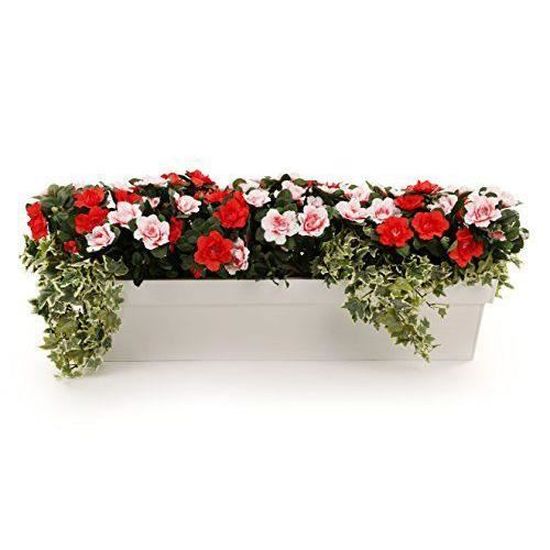  Plante Artificielle Parure de lit et Affichage Gamme Closer to Nature Rose Artificielle et Affichage Azalée Rouge dans Une jardinière Blanc Brillant 80 cm  