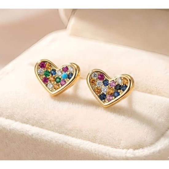 Boucles D'oreilles Créoles Coeur Avec Cristaux - Plaqué Or Jaune, Marque Bijouterie Papillon Bleu
