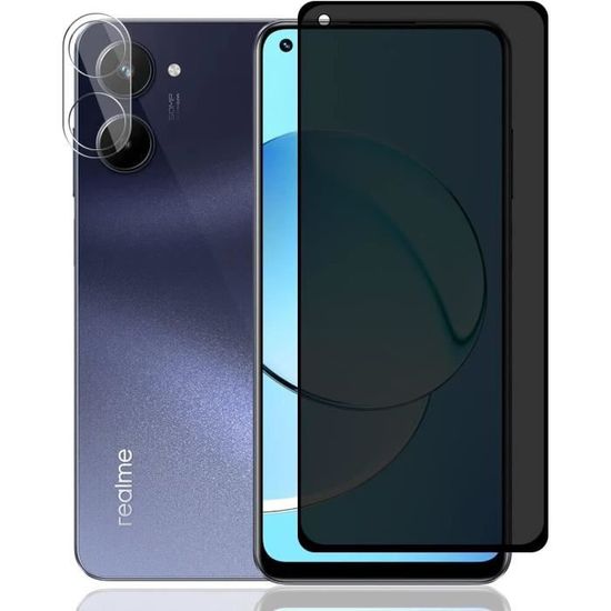 Protection écran Verre Trempé 9H Pour Realme C21/C20/C11 - Noir Anti-espion - Neuf