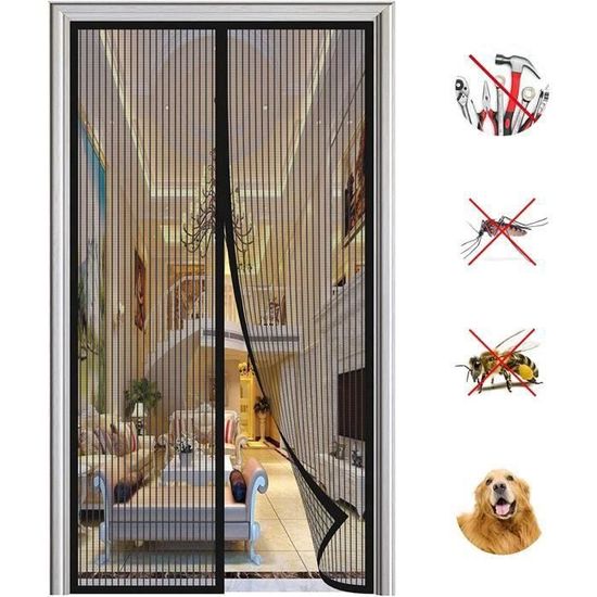 Magnétique Moustiquaire Porte Rideau 135x145cm Noir