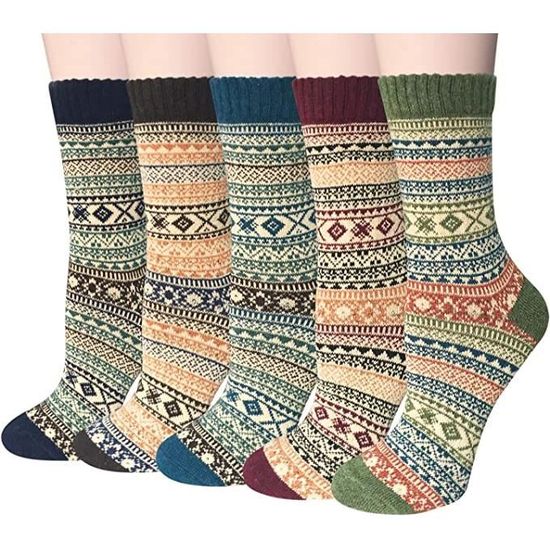 5 Paires De Chaussettes Thermiques En Laine Pour Femme - Hiver - Taille 35-42 - Mi-mollet
