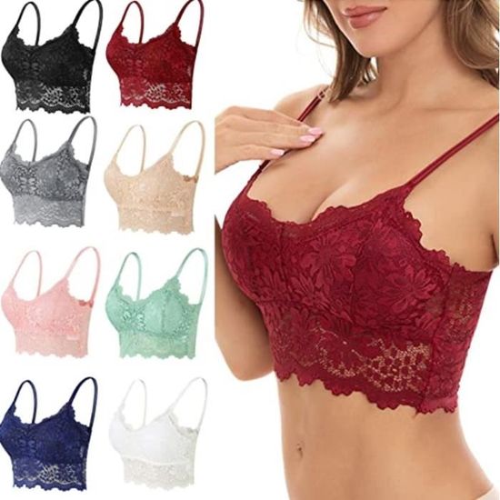 Sexy Dentelle Fermeture Avant Licou Soutien-gorge Gilet Haut Court Réservoir Caraco Bralette