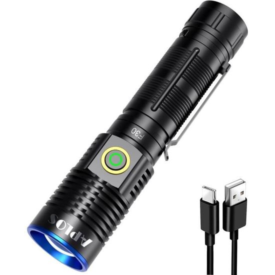 Lampe Torche LED Tactique Zoom 30W – Rechargeable USB-C – Puissante Et étanche IP64