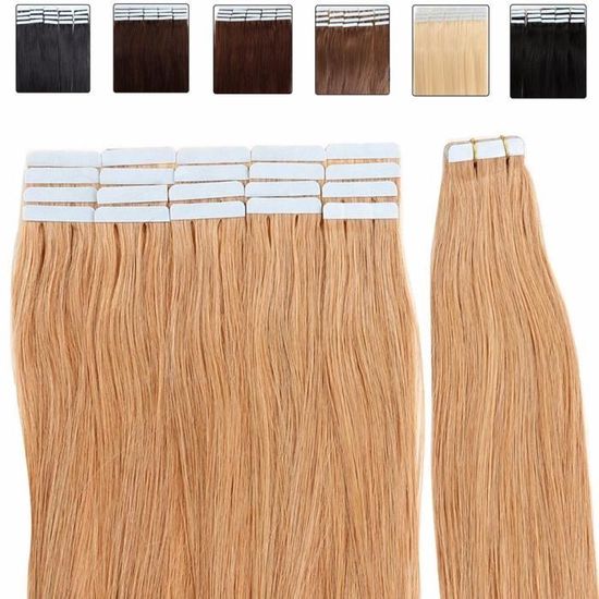 20" Extensions de Cheveux Bande adhésive Ruban adhésif – #27 Blond foncé – 50cm - 20pcs - Extensions en cheveux humains naturels -