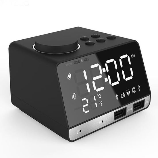 Horloge Réveil Avec Haut-parleur Bluetooth Et Miroir - Radio FM, Double Alarme, Portable