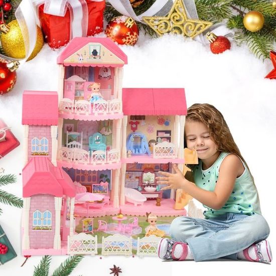Maison de Poup e Barbie en ABS Pas Cher 3 tages Meubles et