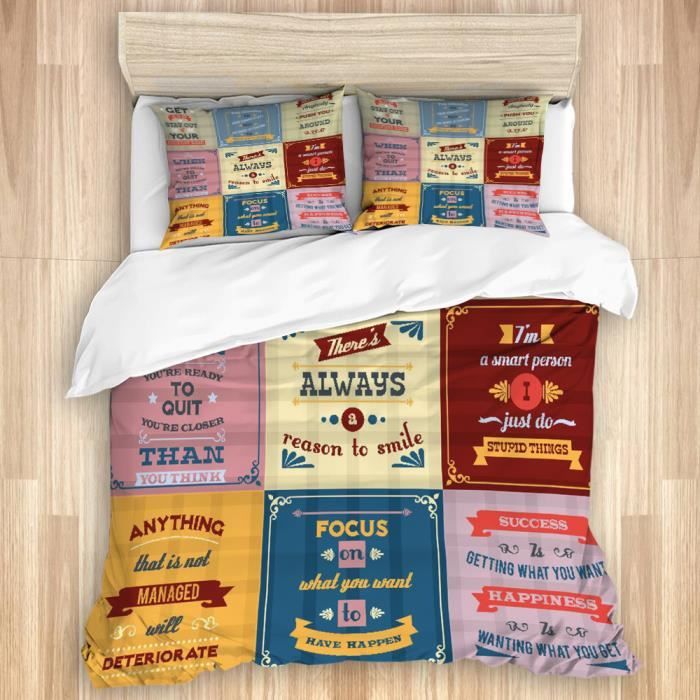 Parure De Couette Citation Collection De Motivation Impression 1 Housse De Couette 2x240cm 2 Taies D Oreillers 50x75cm Cdiscount Maison