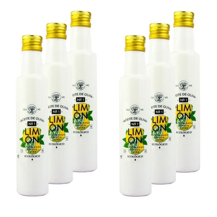 Lot 6x Huile olive extra vierge BIO - Infusée au citron - bouteille 250ml