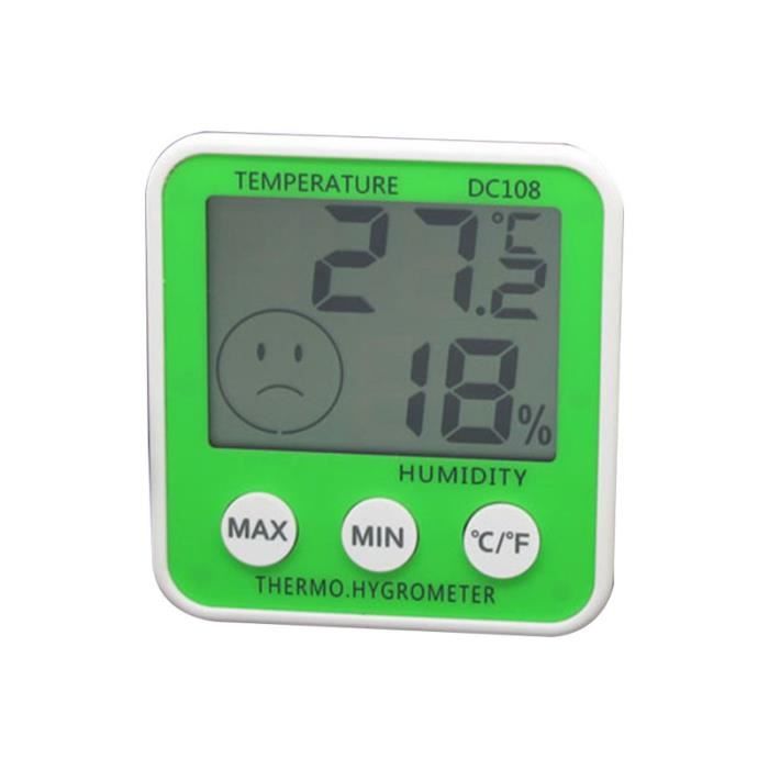 Thermomètre numérique de température Humidité Compteur Horloge Baromètre Hygromètre (Vert sans batterie) THERMOMETRE - HYDROMETRE