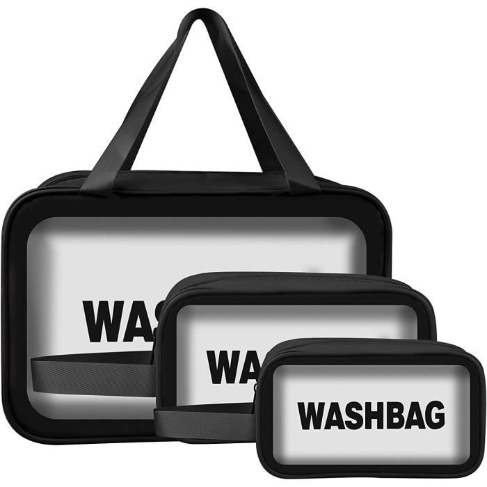 Lot de 3 Trousse de toilette transparente, Set de maquillage sac de rangement, Noir Trousse de Toilette pour voyage