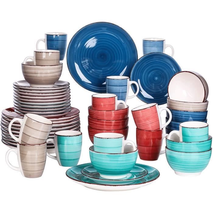 vancasso, Série Bella, Service Vaiselle Complet en Porcelaine, Assiettes 48 Pièces 12 Personnes, Faïence Style Vintage Rustique