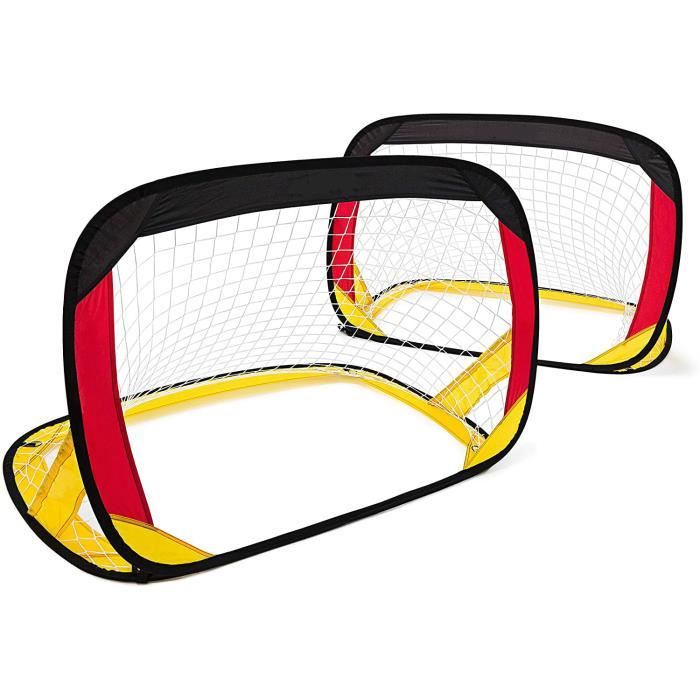 1 but de football Pop up Pliable Sac de rangement Piquets pour Enfants Cage de but Jardin parcs -120 x 85 x 85 cm, noir rouge jaune