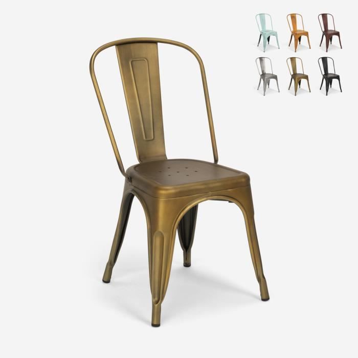 Chaises design industriel vintage en métal shabby chic style Tolix Steel Old, Couleur: Gold