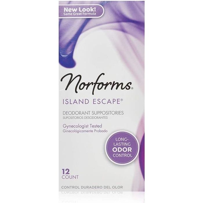 Norforms Suppositoires déodorants Island Escape pour femme - Effet anti-odeur de longue durée - 12-paquet