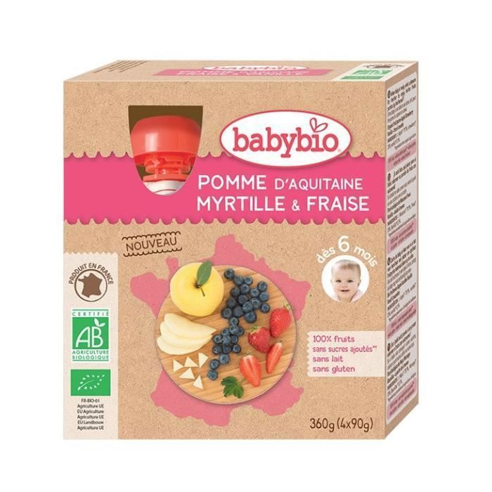 Gourde x4 pomme, myrtille, fraise 360gr - Babybio