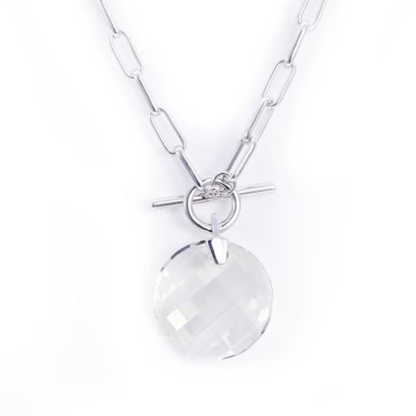 Collier Cercle en Cristal Blanc Swarovski Elements et Plaqué Rhodium