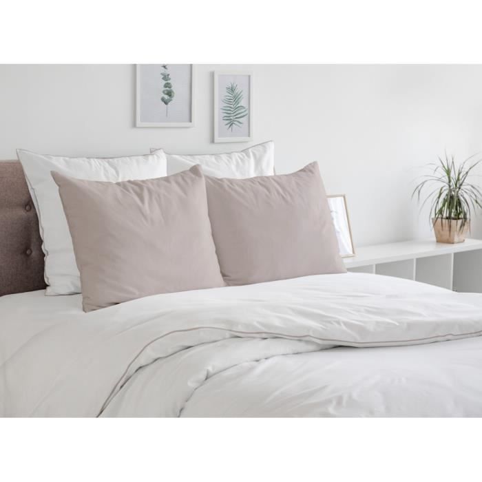 Housse de Couette 3 Pièces - Satin de Coton 80 Fils - 2 Personnes 240x260 cm - LE LISERÉ Beige Sable