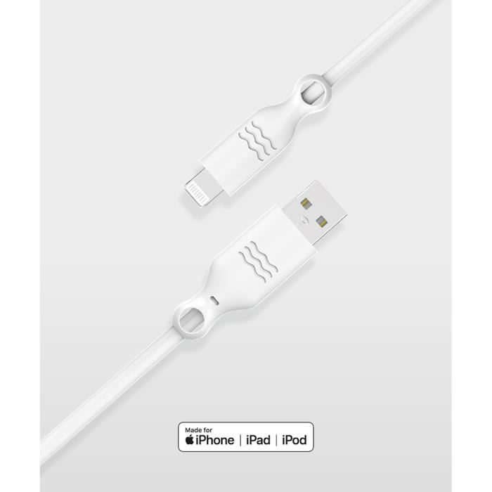 Câble 100 % Recyclable USB A/Lightning 1,2 m 2.4A Blanc Just Green