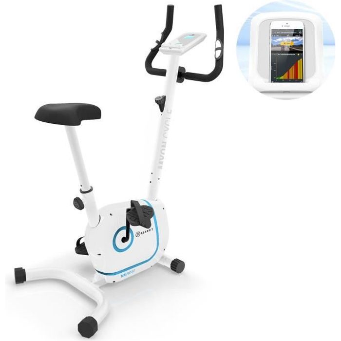 Klarfit Myon Cycle Vélo d'appartement cardiotraining silencieux avec support tablette - Inertie 12kg - résistance 8 niveaux - blanc