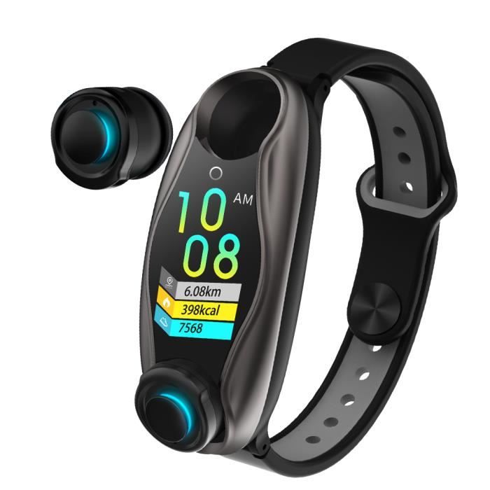 LEMFO LT04 2en1 Bracelet Connecté d'activité + Ecouteur Sans Fil Bluetooth IP67 Sport Etanche Montre Noir